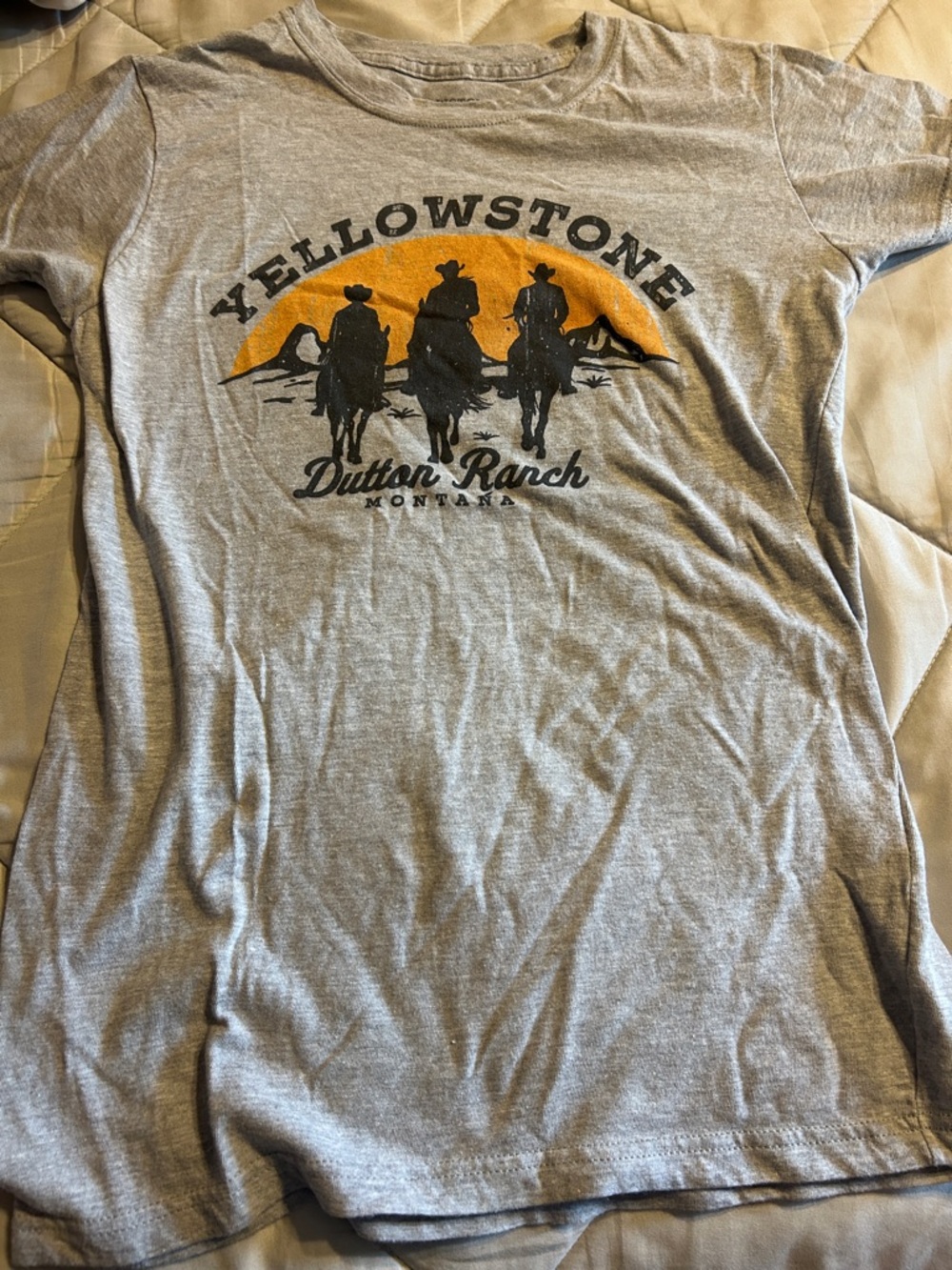 Yellowstone Dutton Ranch Graphic Tee - Gray with Orange Accent